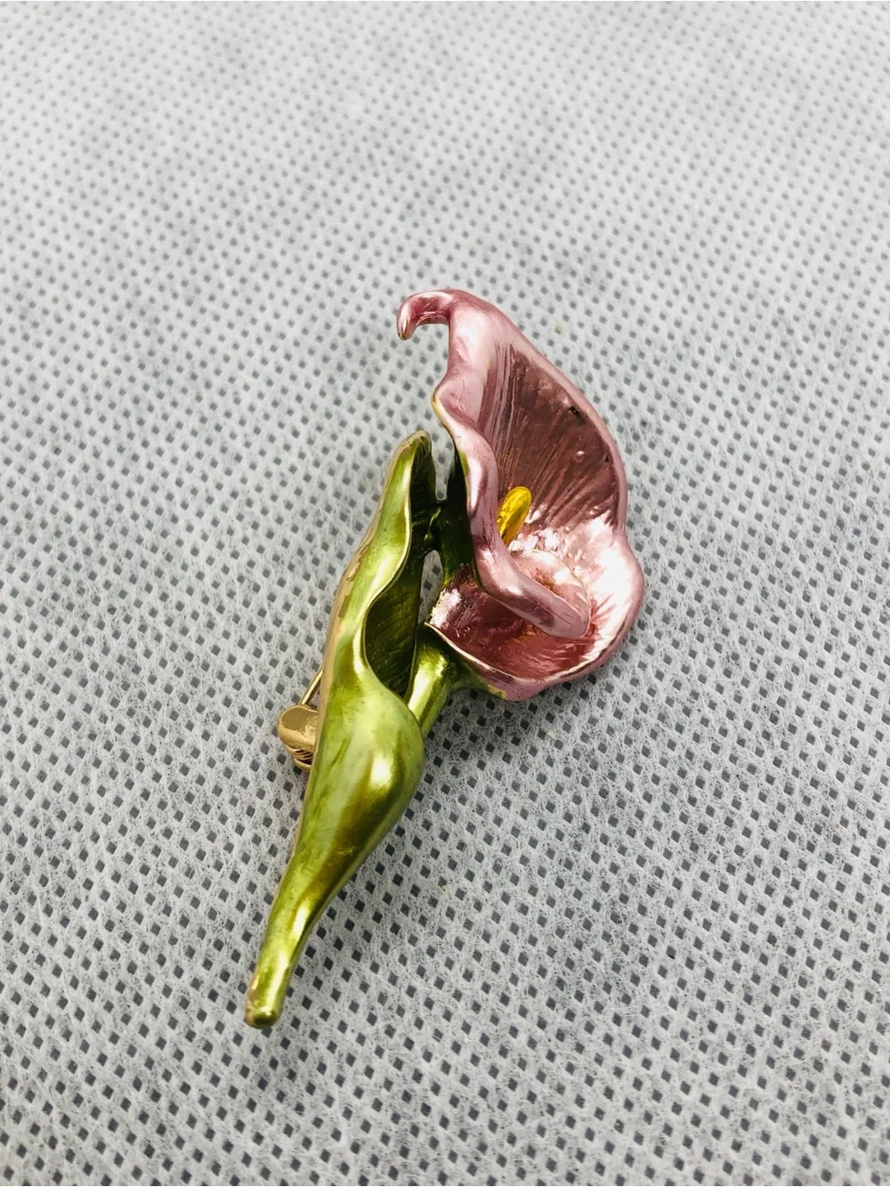 Enamel Calla Lily Brooch in Pink and Green